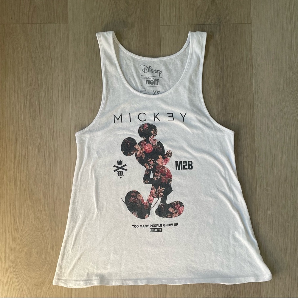 Woman XS White Tank Top Disneyland Mickey Mouse Floral Vacation Disney x Neff